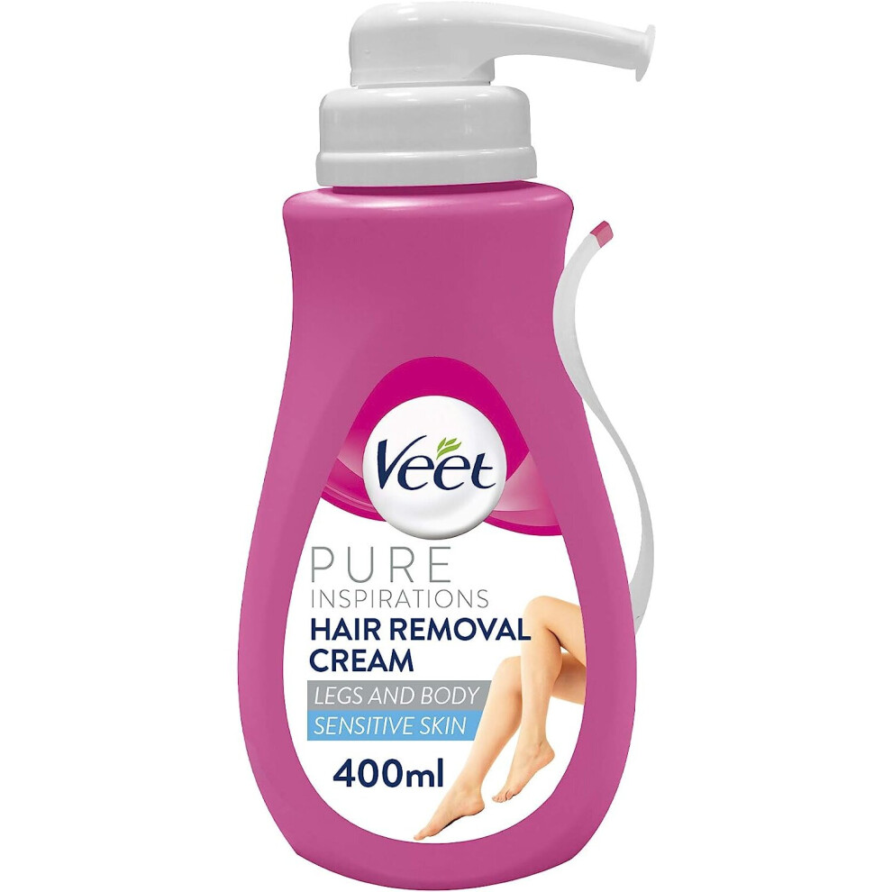 Veet Pure Inspirations Hair Removal Cream, Legs & Body, Sensitive Skin, 400ml each, Spatula Included, Dermatologically Tested (Packaging may vary)