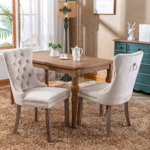 (Beige) Lux Velvet Upholstered Dining Chairs Set of 2
