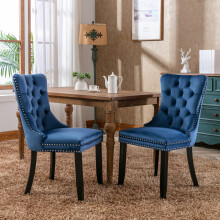 (Blue) Lux Velvet Upholstered Dining Chairs Set of 2