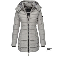 (Gray, M) Womens Warm Winter Collar Hooded Long Coat Zipper Jacket Parka Outwear