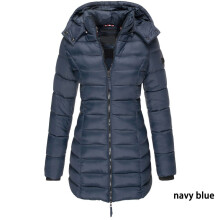 (NavyBlue, M) Womens Warm Winter Collar Hooded Long Coat Zipper Jacket Parka Outwear