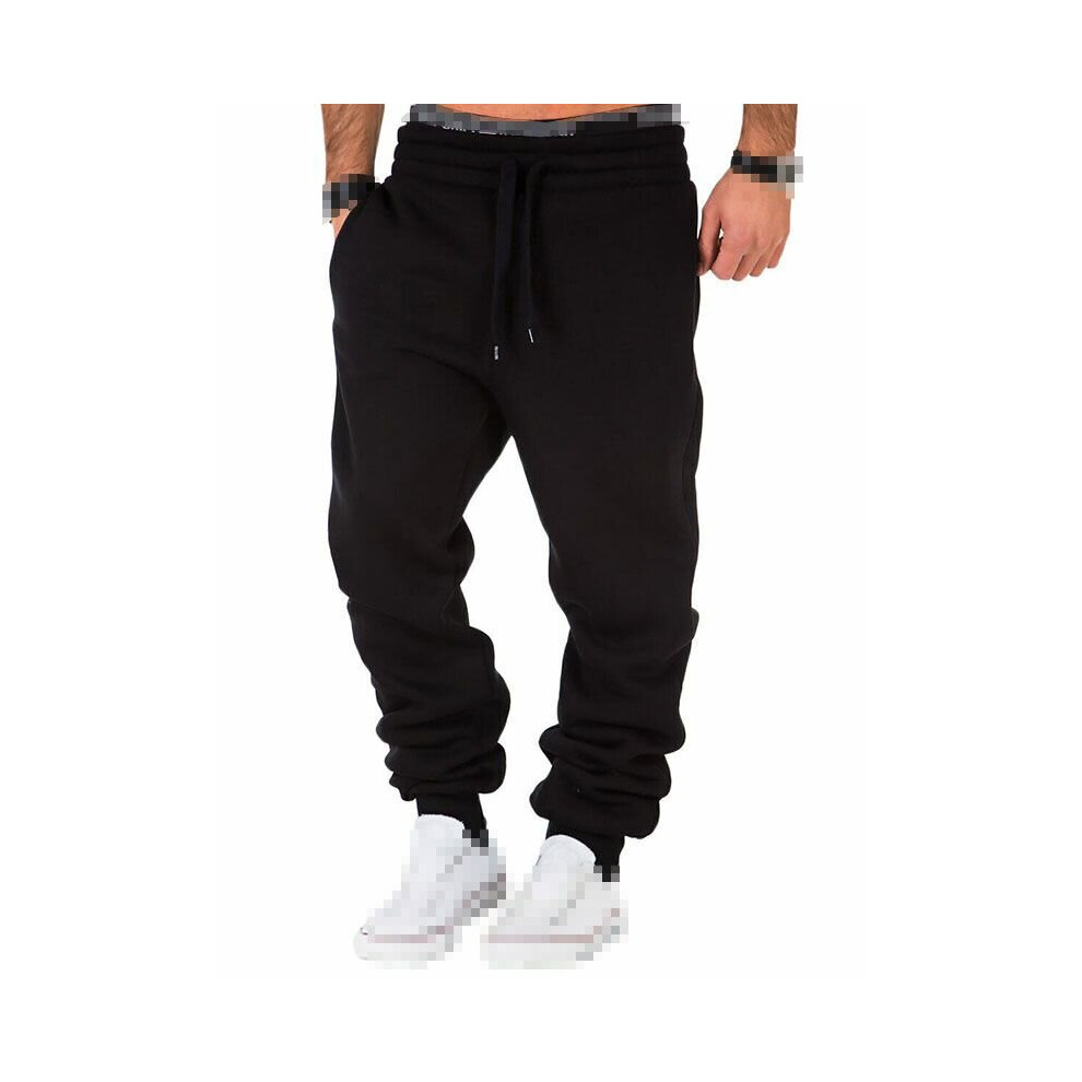 (Black, L) Elastic Waist Mens Sport Jogger Jogging Sweatpants Gym Training Pants Workout
