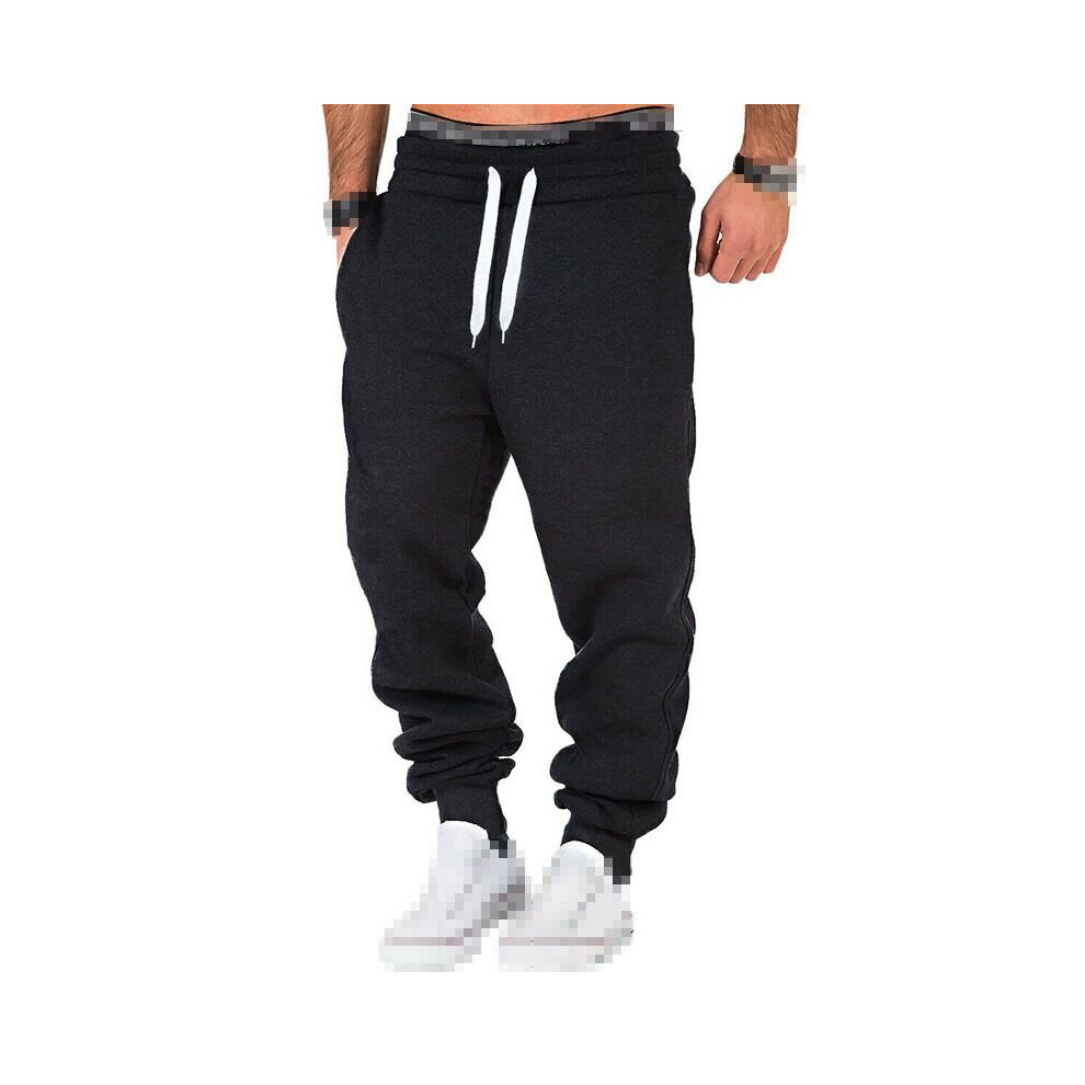 (BlackWhite, XL) Elastic Waist Mens Sport Jogger Jogging Sweatpants Gym Training Pants Workout