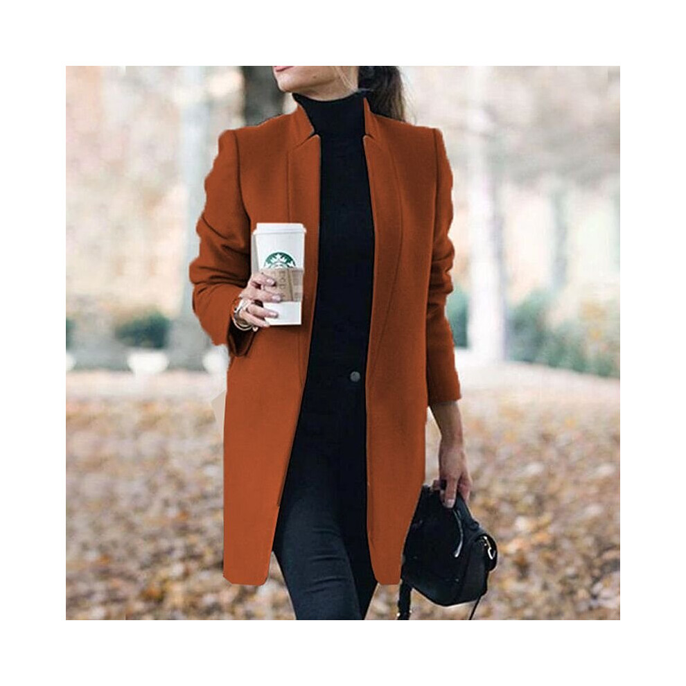 Caramel M Fashion Womens Overcoat Trench Coat Ladies Solid Color Winter Warm Long Jacket