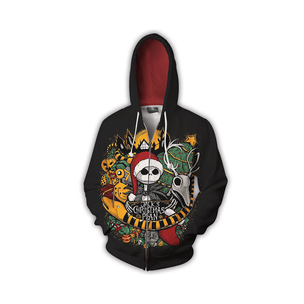 (Black, 2XL) Nightmare Before Christmas Hoodies Sweater Zipper Mens Sweatshirt Jacket Coat
