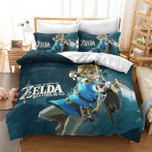 (Blue, EU-Single(2pcs):135×200cm) The Legend Of Zelda Bedding Set Cartoon 23pcs Duvet Cover Pillowcase King Queen