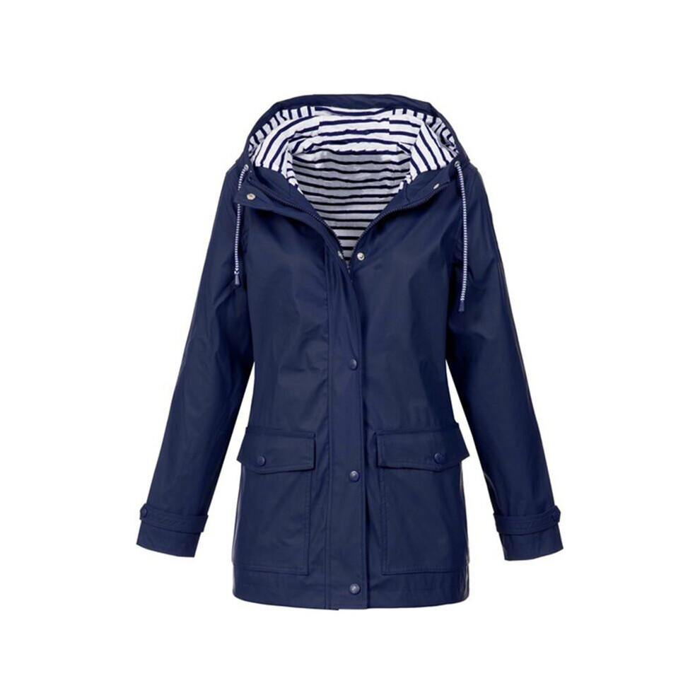 (Dark Blue, L) Waterproof Raincoat Womens Ladies Outdoor Wind Rain Forest Jacket Rainy Coat