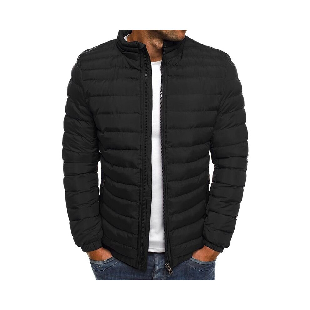 (Black, M) Mens Warm Puffer Bubble Coat Jacket Quilted Padded Winter Lightweight Outwear