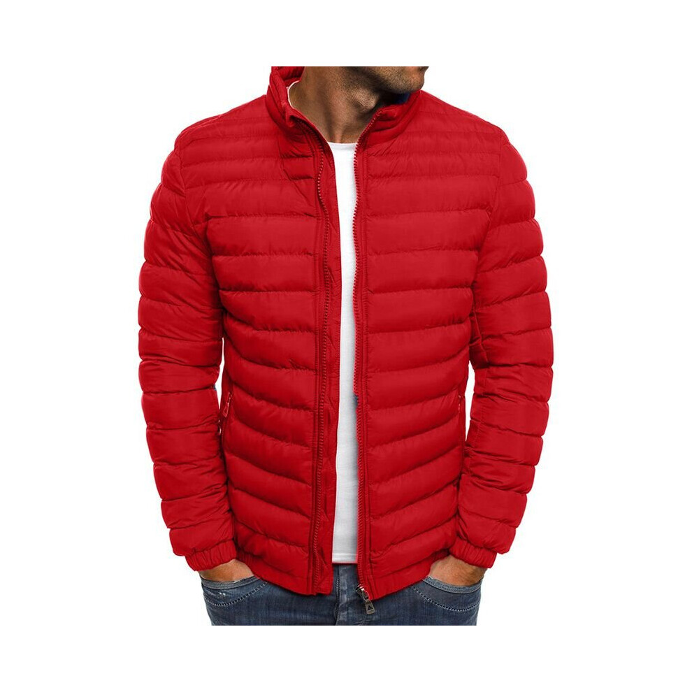 (Red, L) Mens Warm Puffer Bubble Coat Jacket Quilted Padded Winter Lightweight Outwear