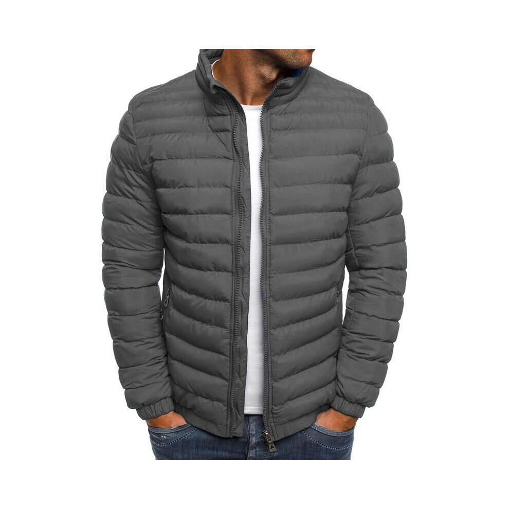 (Gray, L) Mens Warm Puffer Bubble Coat Jacket Quilted Padded Winter Lightweight Outwear