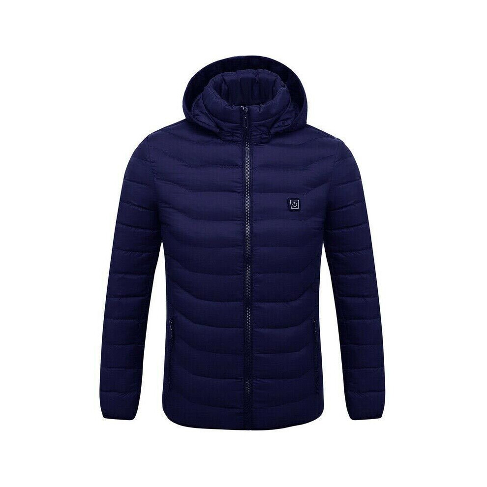 (Blue, M) Winter Thermal Electric Usb Padded Coat Battery Heated Hoodie Jacket Body Warmer