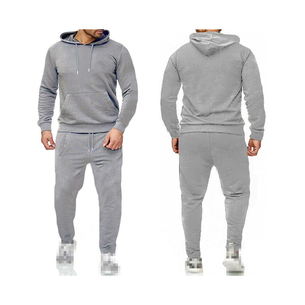 (LightGray, M) Pullover Mens New Tracksuit Hoodie Jogging Bottoms Set Stretch Sweater Jogger