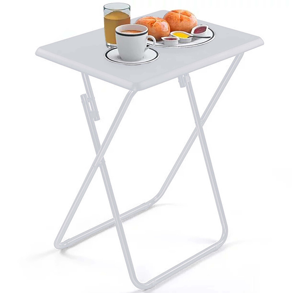 (White) AAMEN Metal Folding Table, Coffee Table For Multi-Purpose