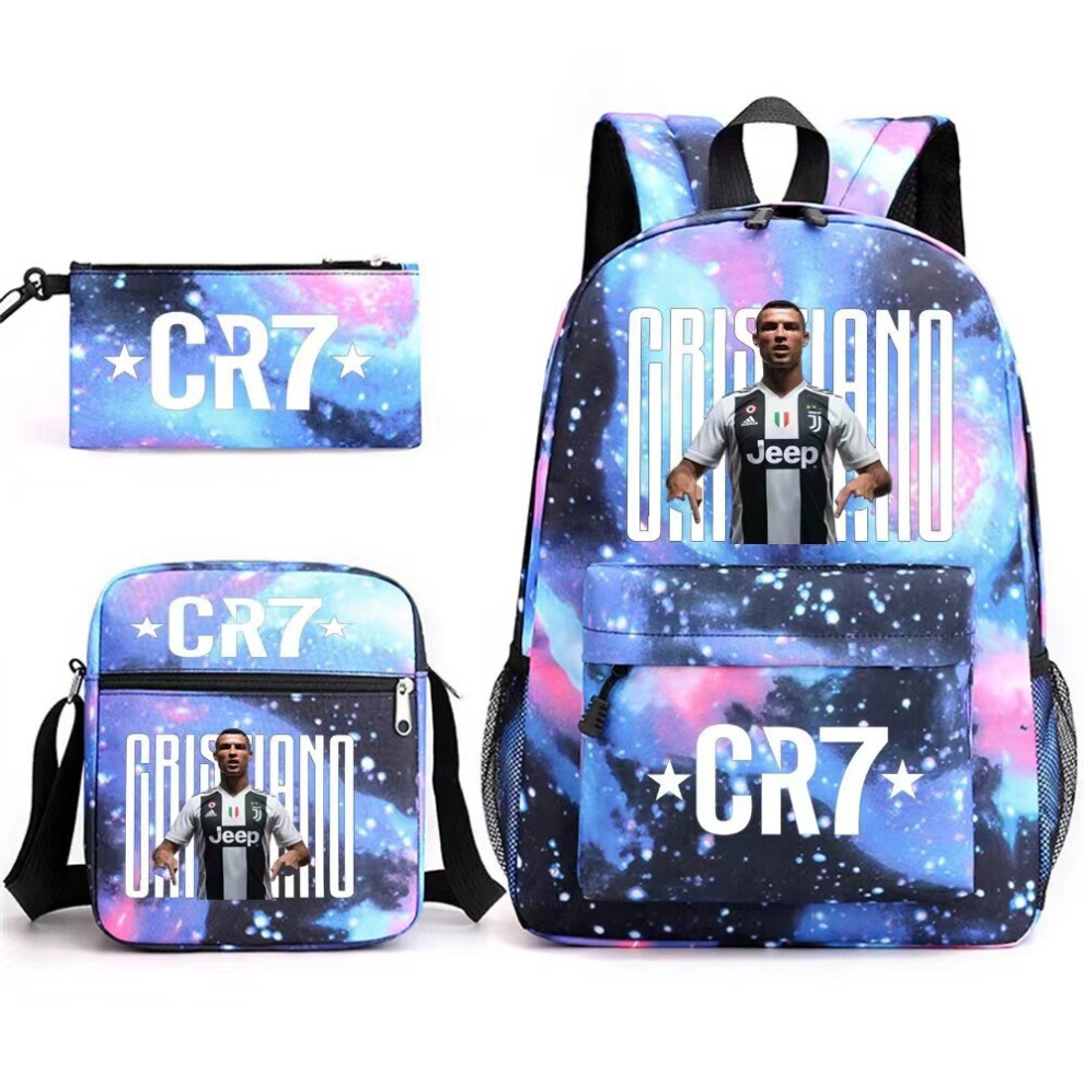 (15) 3pcs Football CR7 Backpack 3D Printe Teens Shoulder Bags