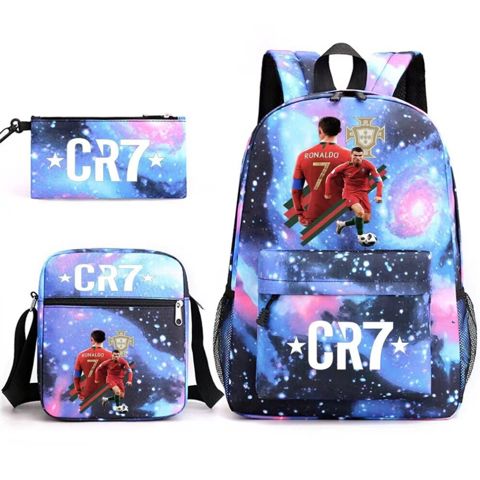 (8) 3pcs Football CR7 Backpack 3D Printe Teens Shoulder Bags