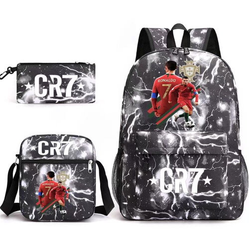 (7) 3pcs Football CR7 Backpack 3D Printe Teens Shoulder Bags