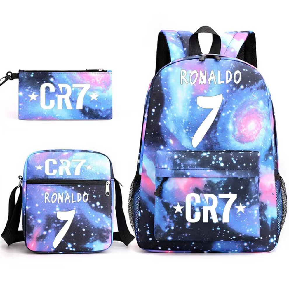 (23) 3pcs Football CR7 Backpack 3D Printe Teens Shoulder Bags