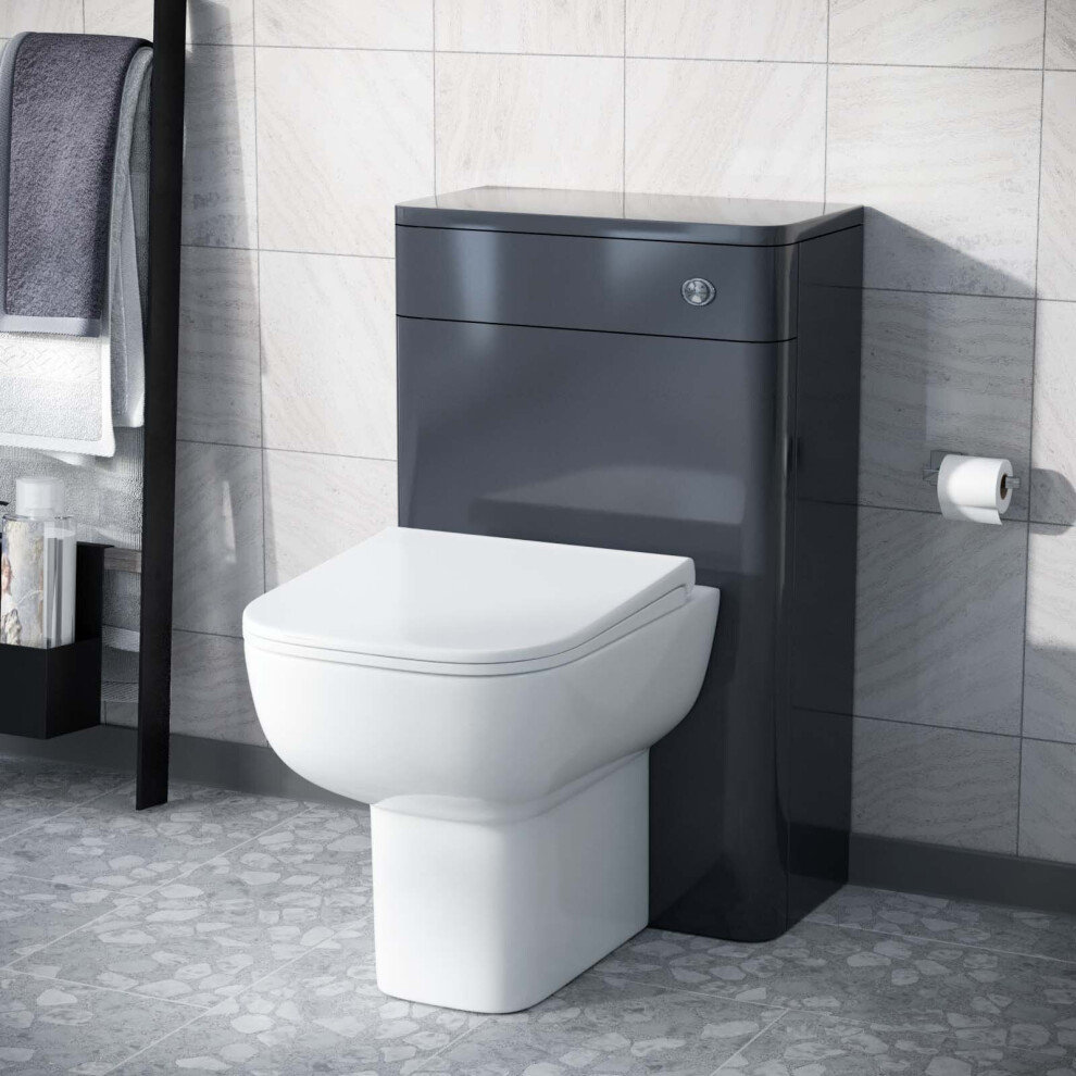 Modern 500mm Back To Wall WC Toilet Unit Gloss Anthracite Space Saving