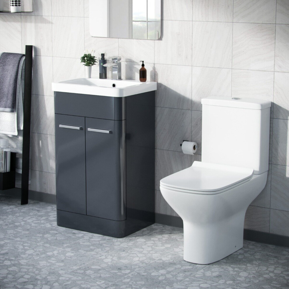 Afern 500mm Floorstanding Vanity Basin Unit & Rimless Close Coupled Toilet Anthracite