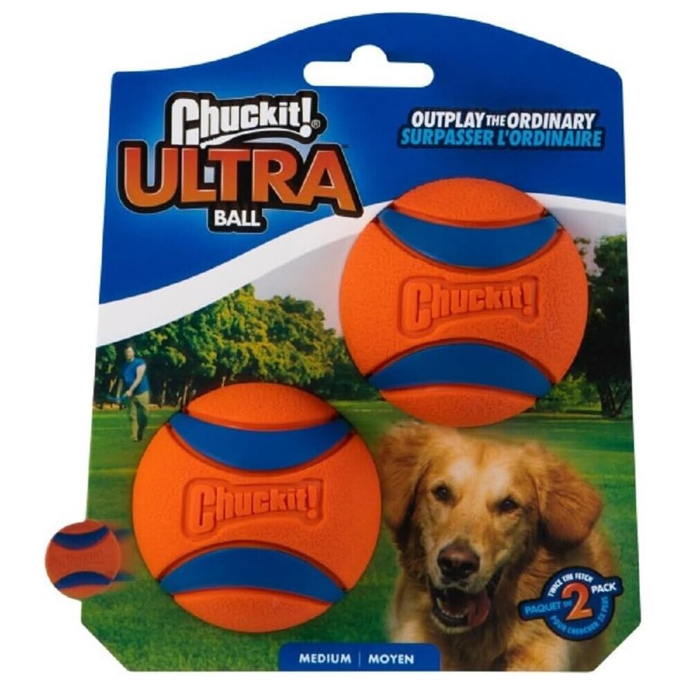 ChuckIt! Ultra Ball Dog Toy, Durable High Bounce Floating Rubber Dog Ball, Launcher Compatible Toy For Dogs, Medium (Pack of 2)