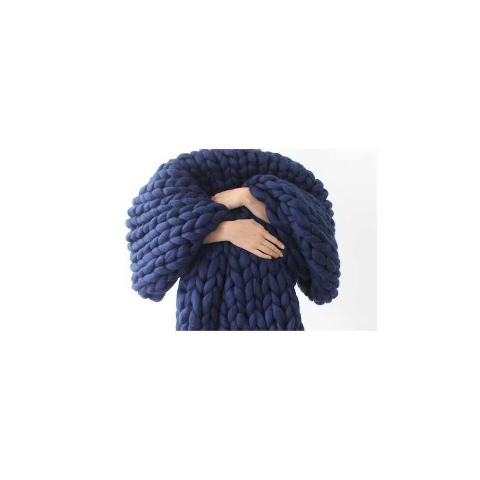 (navy blue 100*150cm) Soft Luxury Chunky Knitted Blanket Thick Yarn Bulky Knit Throw