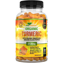 Organic Turmeric Curcumin 2130mg with Organic Ginger and Organic Black Pepper - 180 Vegan Capsules (6 Month Supply) - High Strength Tumeric Supplement