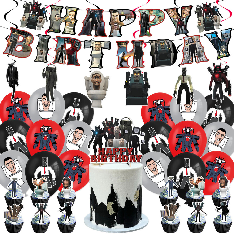 (Set B(38PCS)) Party Skibidi Toilet Supplies Set Home Decoration Banner Balloon Cake Topper Kit