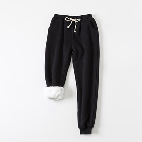 (Black, 3XL) Warm Sweat Womens Pants Sherpa Lined Faux Fleece Lining Joggers Jogging Trousers