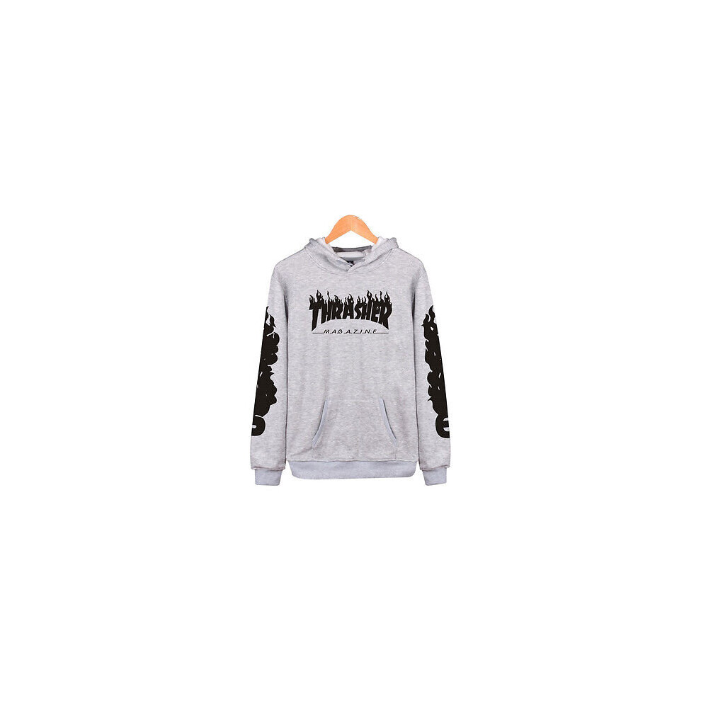 (Grey Black, XL) Men Thsher Women Hiphop Skateboard Sweatshirts Pullover Coat Hoodie Sweater 