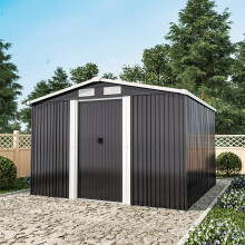 (Charcoal Black, 8x 8'ft) Metal Garden Shed Outdoor Storage Tool Shed Building & Foundation