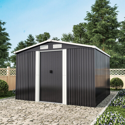 (Charcoal Black, 8x 8'ft) Metal Garden Shed Outdoor Storage Tool Shed Building & Foundation