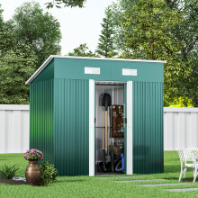6 x 4 ft Pent Metal Garden Storage Shed Outdoor Tool House with Base, Dark Green