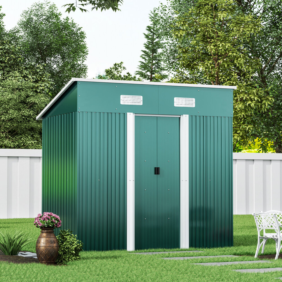 4ft x 6ft Metal Garden Shed Outdoor Tool shed - Green+Base