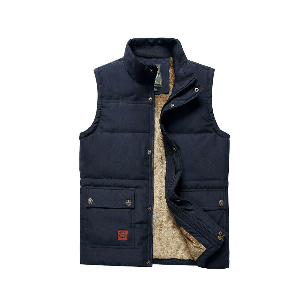 (Navy, L) Mens Gilet Body Warmer Sleeveless Quilted Padded Bomber Jacket Waistcoat  Coat