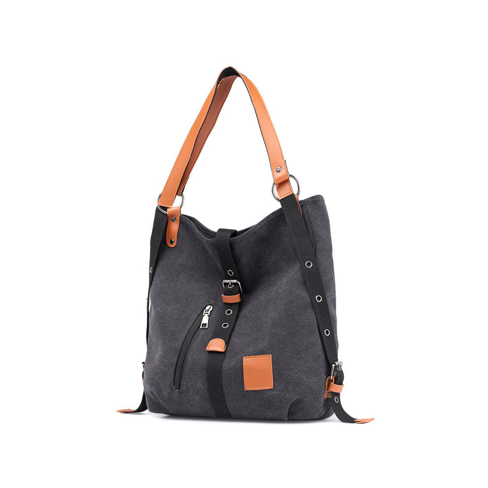(Black) Ladies Canvas Shoulder Tote Bag Backpack Multihandbag Rucksack Women Designer