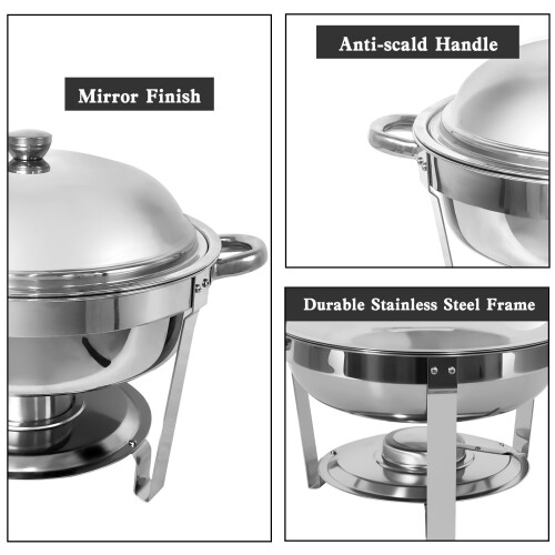 (8 pack, 5 QT/5.5L) Round Chafing Dish Buffet Server Stainless Steel 1