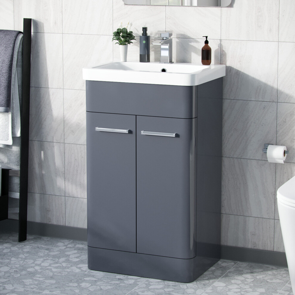 Afern 500mm Freestanding Vanity Storage Unit Cabinet and Wash Basin Steel Grey