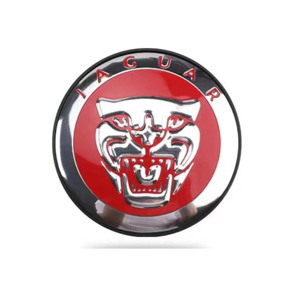 Paktoo 4Pcs & Chrome Jaguar Wheel Center Caps Hub Badges 59Mm Red