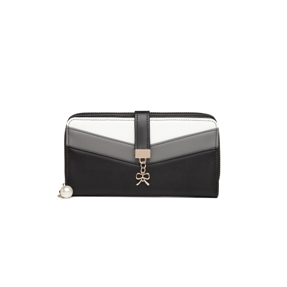 (Black) MISS LULU Mixed Colour Women's Leather Look Clutch Purse