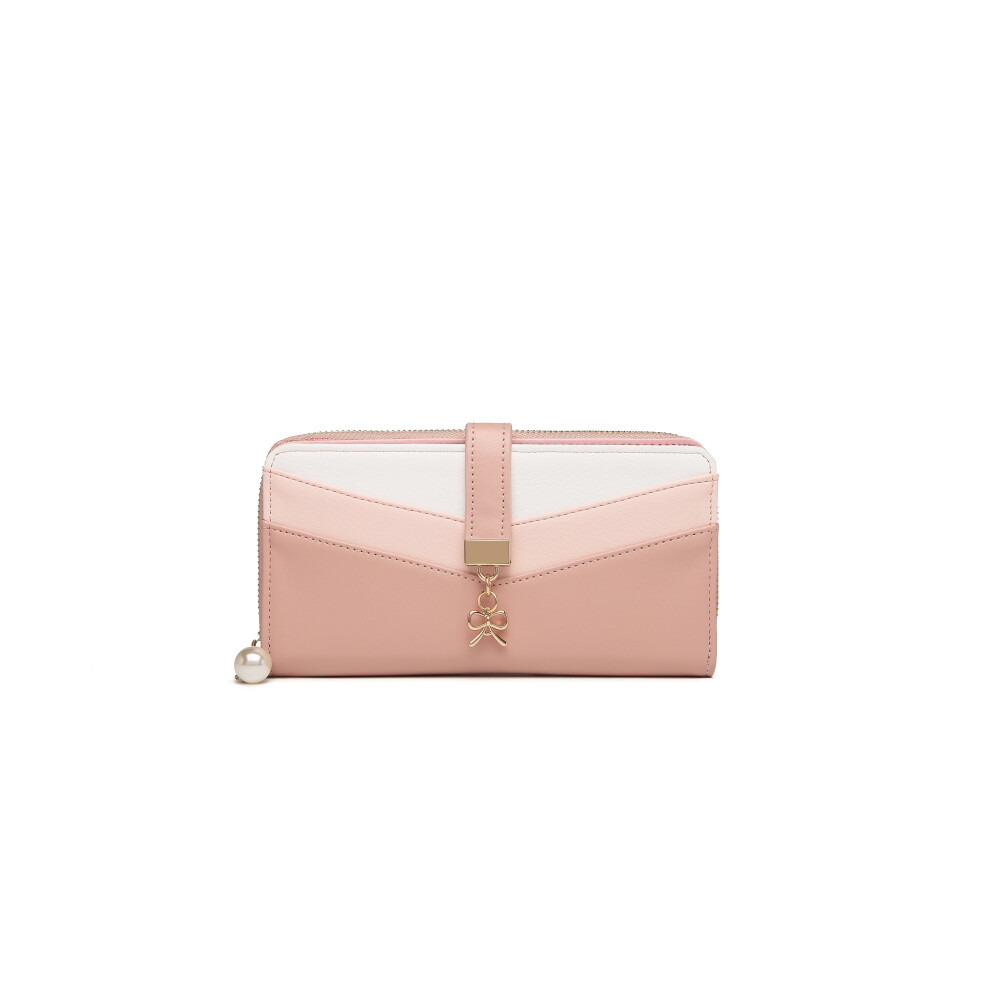 (Pink) MISS LULU Mixed Colour Women's Leather Look Clutch Purse