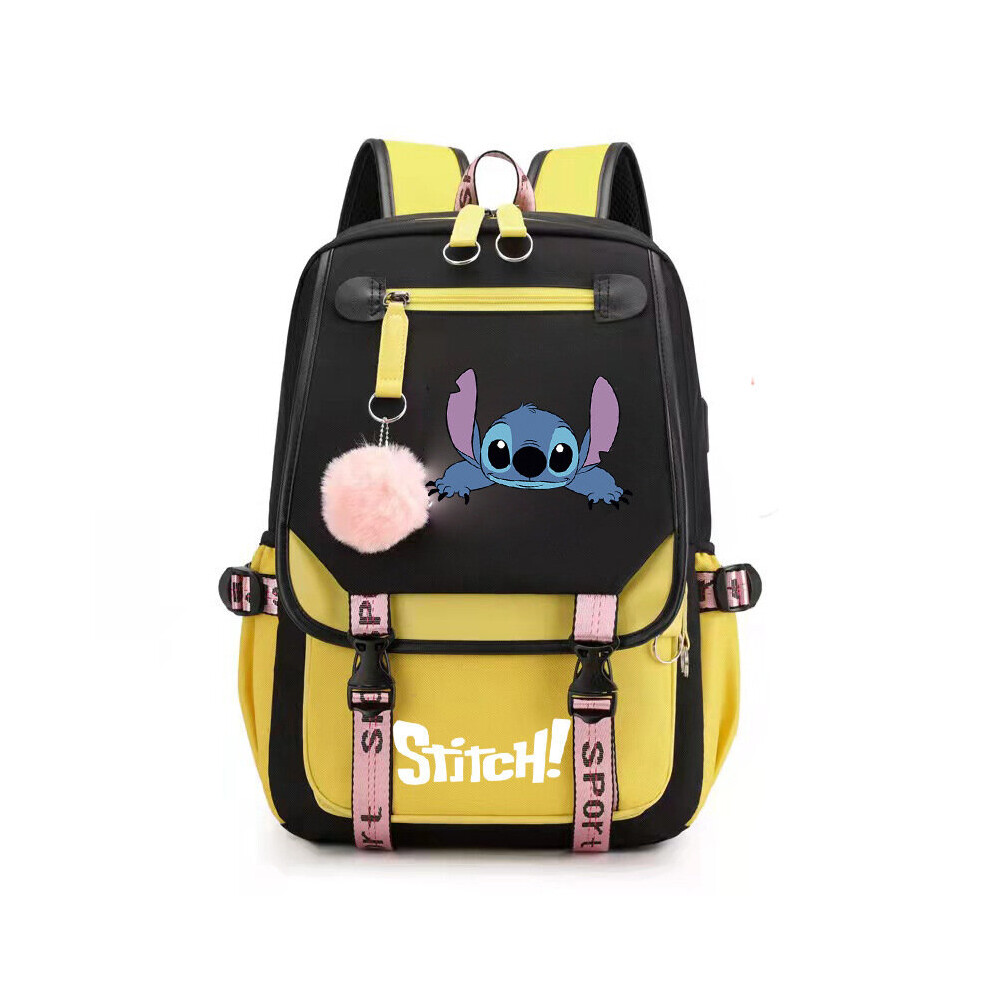 (Yellow-A) Stitch Students Backpack Boys Girls Outdoor Cartoon Daypack With Usb Charge Port