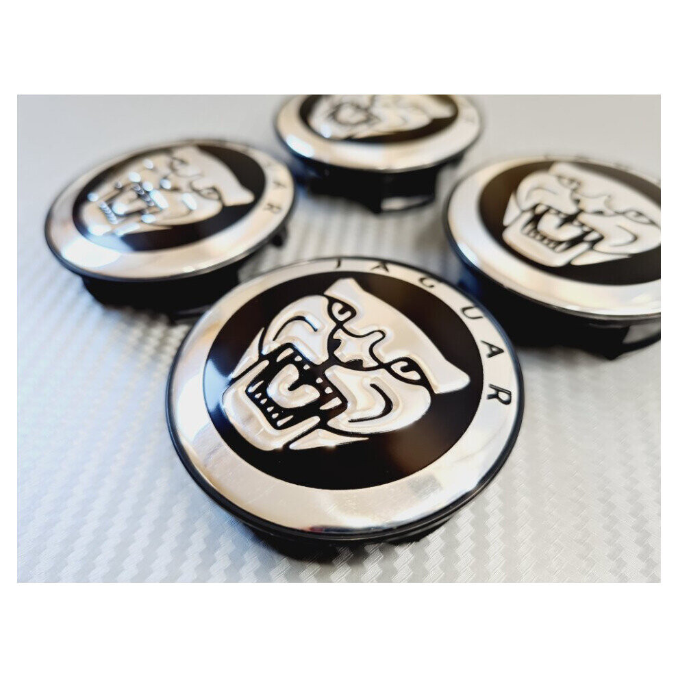 Paktoo 4Pcs & Chrome Jaguar Wheel Center Caps Hub Badges 59Mm Black
