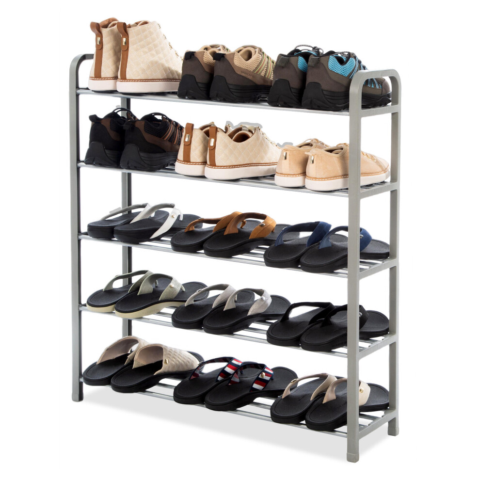 (Grey) 5 Tier Shoe Storage Organiser Metal Rack Stand