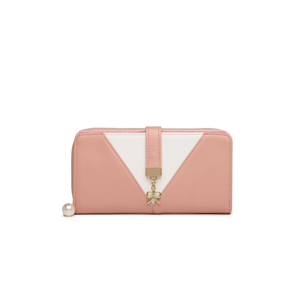 (Pink) MISS LULU Mixed Colour Women's Leather Look Clutch Purse