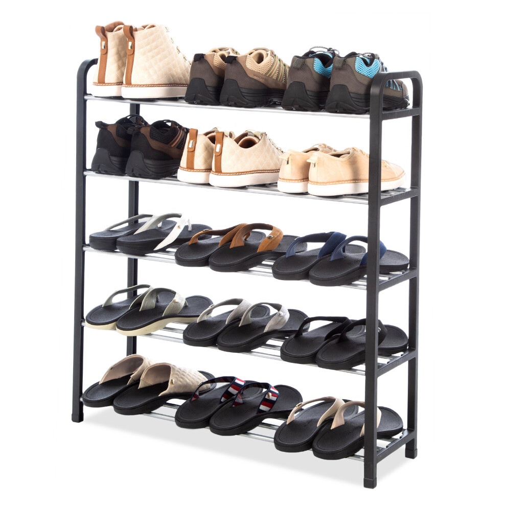 (Black) 5 Tier Shoe Storage Organiser Metal Rack Stand