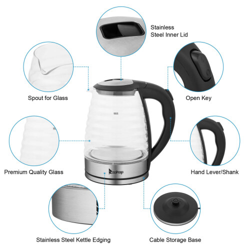 2000W 1.8L Electric Glass Water Kettle Fast Boiling 1