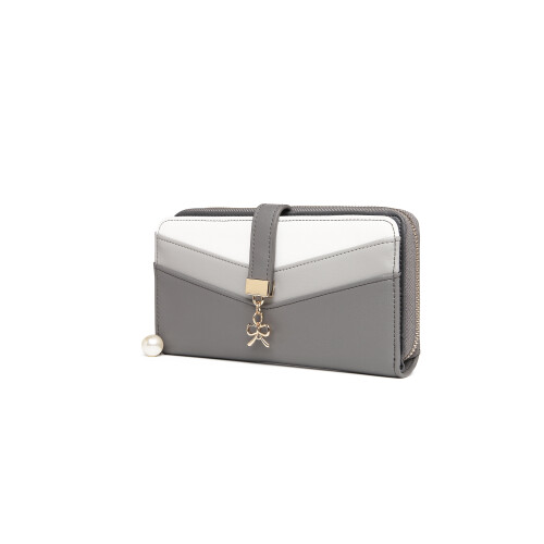 (Grey) Mixed Colour Women's Leather Look Clutch Purse 2