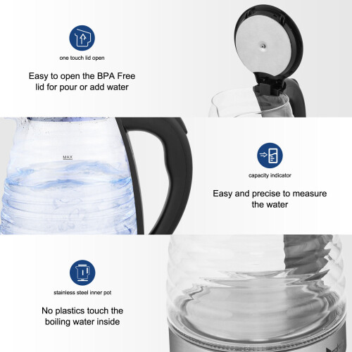 2000W 1.8L Electric Glass Water Kettle Fast Boiling 2