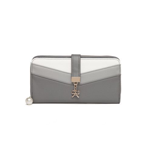 (Grey) Mixed Colour Women's Leather Look Clutch Purse