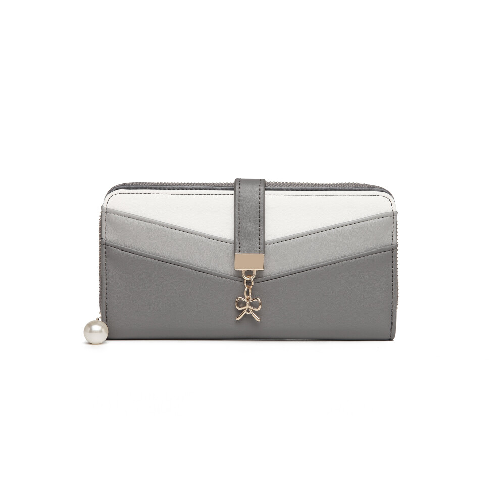 (Grey) Mixed Colour Women's Leather Look Clutch Purse